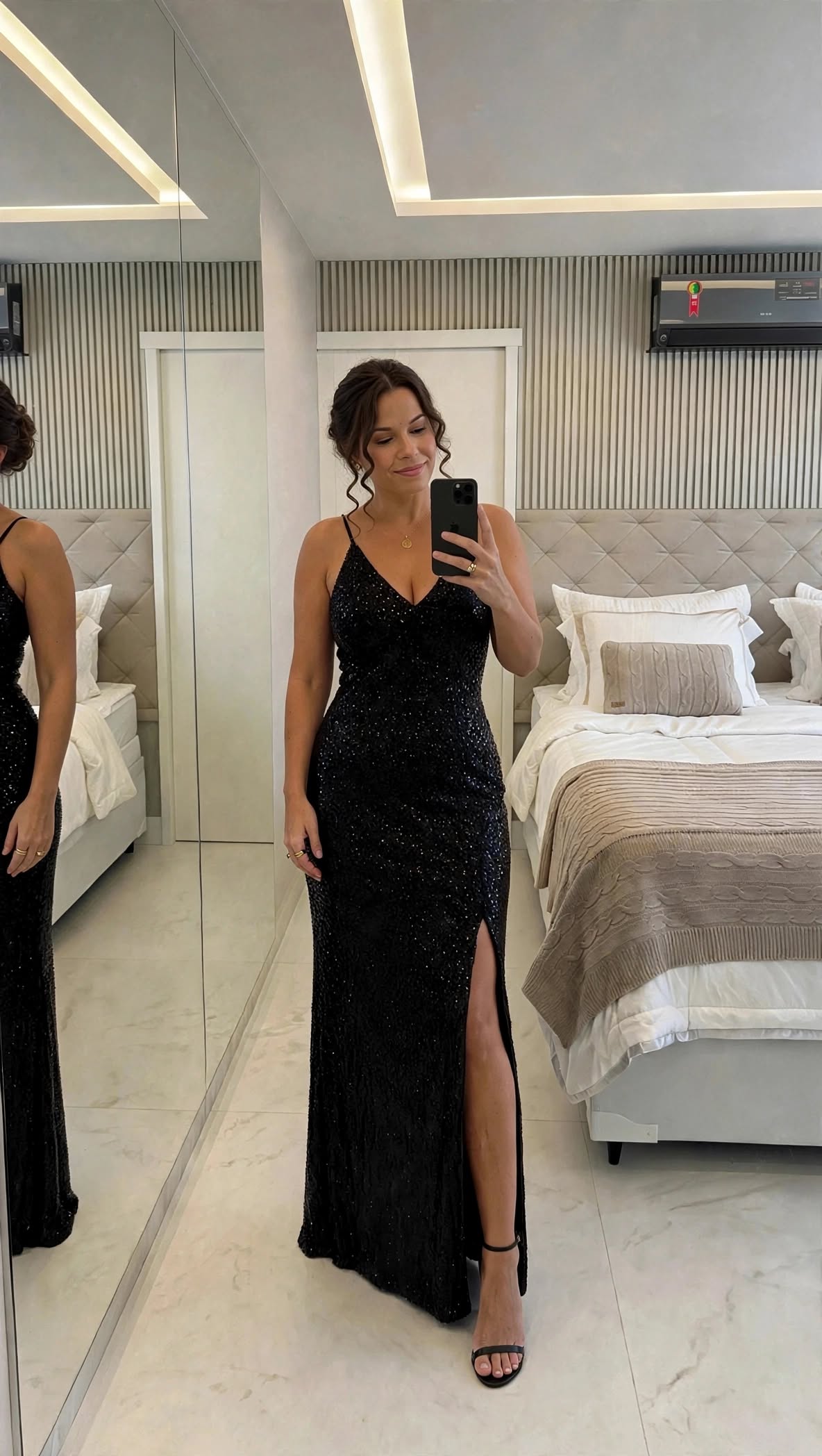 Vestido longo SHEIN BAE preto com paetês